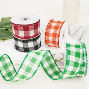 맞춤형 38mm 1.5인치 홀리데이 리스 리본 장식 DIY 크리스마스 트리 깅엄 체크 무늬 와이어 리본 - Product Image 3
