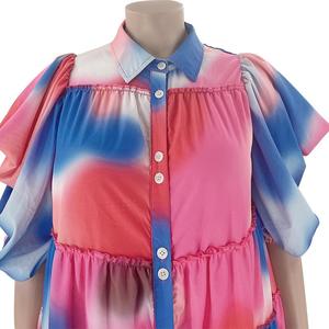 <span class=keywords><strong>Ropa</strong></span> de Otoño para <span class=keywords><strong>Mujer</strong></span>, Camisas con Estampado Tie Dye a la Moda, Cuello Solapa, Plisadas, Casuales, Tallas Grandes, Vestidos Camiseros - Product Image 4