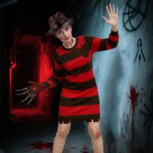 YUIQPKJX Vestido de suéter de tela a rayas para mujer, disfraz de Freddy, sombrero, guante, accesorio de cosplay para Halloween, tamaño adulto - Product Image 5