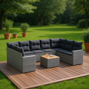 Modular Grey PE Rattan Garden <b>Sofa</b> <b>Set</b> Outdoor Furniture Contemporary Design High-Density Foam Cushions - Product Image 2