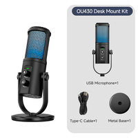 Microphone Yarmee à réduction de bruit intégrée, cardioïde, avec éclairage LED et surveillance zéro-latence pour studio, podcast et enregistrement vocal