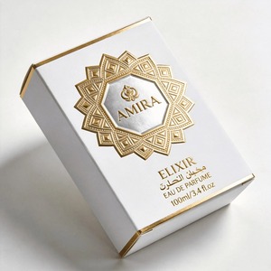 Foldable powder gold perfume gift <b>box</b> with embossed logo and <b>white</b> inserts can be customized as required - Product Image 2
