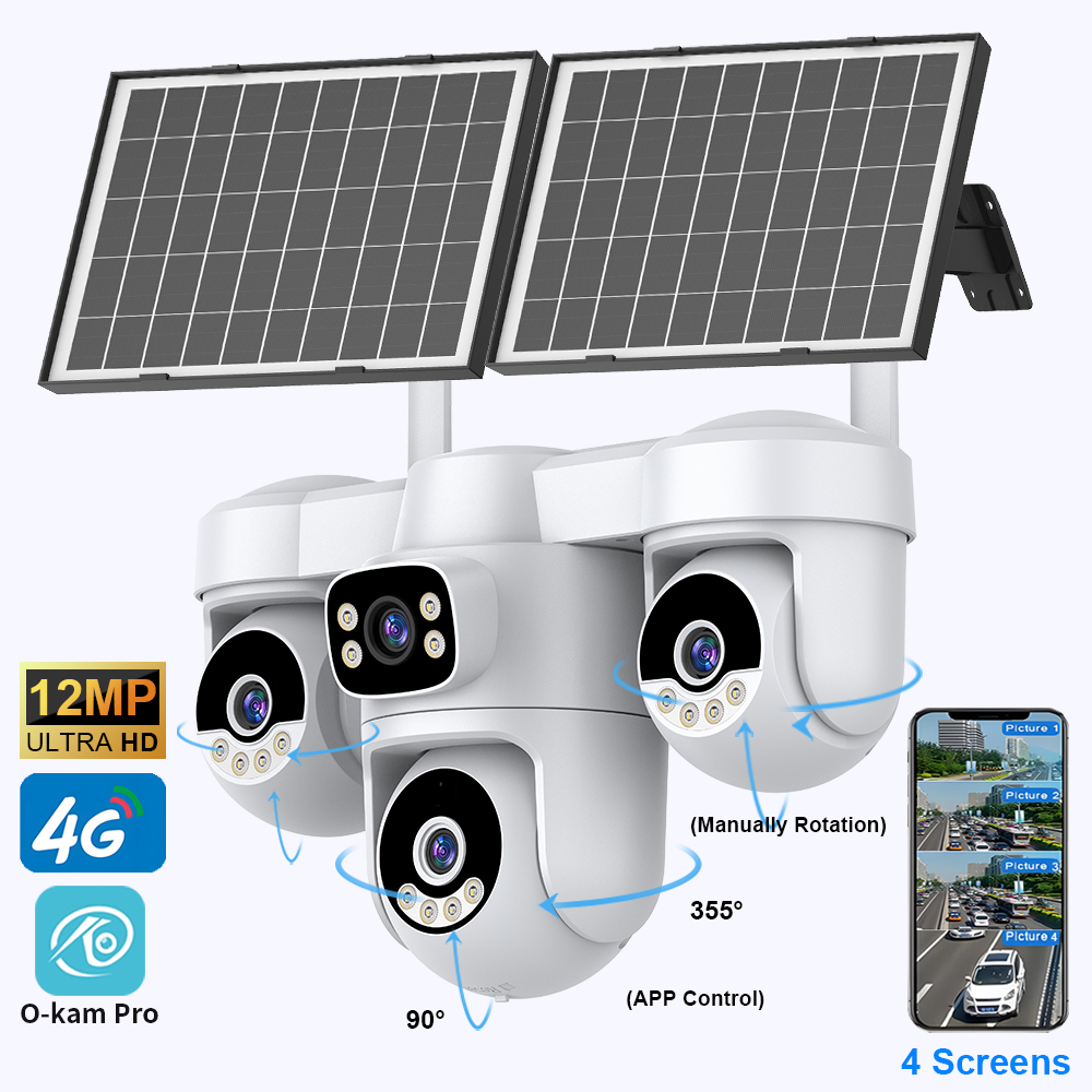 True AOV 12MP Solar Camera Two-Way Audio CMOS 355 Viewing Angle 12mm Lens IP66 Waterproof Remote Rotation Motion Detection