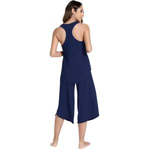 Ensemble de pyjama décontracté 2 pièces en viscose de bambou pour femme, débardeur dos nageur et pantalon capri sans manches, doux et confortable - Product Image 3