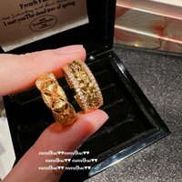 Ensemble de bagues vintage italiennes en tungstène brossé double face à motif losanges ajouré, avec zircon en forme d'épi de blé pour femme