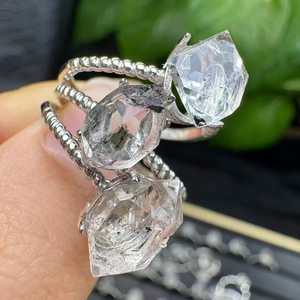 خاتم من الفضة عيار 925 مع حجر هيركيمر الماسي الطبيعي بسعر الجملة، مجوهرات كريستالية قابلة للتعديل كهدية - Product Image 4