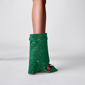 Botines Peep Toe para Mujer, Modelo Shark Lock, con Tacón de Cuña, Brillantes y con Pedrería, Zapatos Cortos para Mujer - Product Image 5