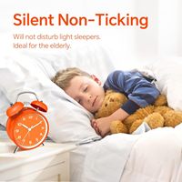 Réveil analogique 4,5 pouces, sonore, en métal orange, à quartz, à piles, avec fonction snooze, double cloche, silencieux, pour dormeurs profondément endormis, pour table de chevet