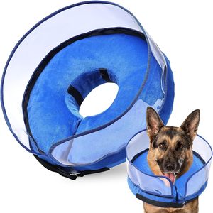 2 in 1 per cani gonfiabili con collare a ciambella regolabile Anti-leccare scudo per grandi razze Post intervento chirurgico di recupero blu Design brevettato - Product Image 3