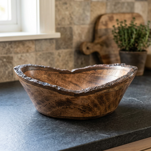 Large Curved Acacia Wood Salad Serving <b>Bowl</b> Lightweight Vintage Design Eco-Friendly Dishwasher Safe Heat Resistant Home - Product Image 1