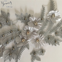 Broderie dentelle tissu 3D fleur couture ABS perle lacets col robe artisanat matériaux paillettes Application