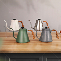 Bouilloire à café Tenrey 1000 ml en acier inoxydable 304 avec thermomètre intégré, poignée à motif bois, pour cuisinière