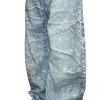 Jeans de mezclilla para hombre 2026 de 14 oz, azul claro degradado, con pedrería, brillo artesanal, de pierna completa, con cristales en forma de gota de agua en la parte trasera de la cintura, personalizados