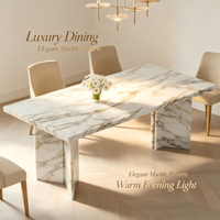Table à manger ronde en marbre blanc de luxe pour appartement. Pieds de table géométriques modernes pour 8 personnes, aucun assemblage requis