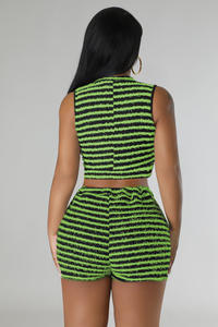 Completo Sportivo da Donna 2024, Set Due Pezzi Corto Stile Biker, Tuta da Jogging Estiva a Righe per Fitness <span class=keywords><strong>e</strong></span> Palestra - Product Image 4