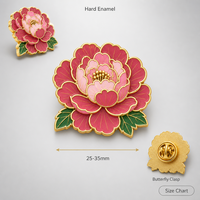 Broche 3D en émail souple Pivoine, Fleur rose chinoise à bordure dorée, Bijou du Festival du Printemps CNY, Épingle de revers, Badge métallique personnalisé, Vente en gros