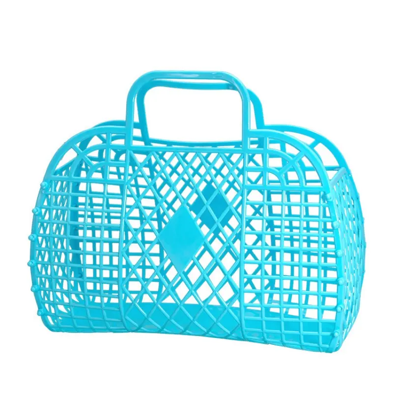 Venta al por mayor verano playa Mini cesta dropshipping bolso de mujer portátil con asa multifunción compras cesta plegable