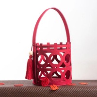 Keranjang Pernikahan dari Kain Felt Daur Ulang Ramah Lingkungan, Potongan Laser, Warna Merah Keberuntungan, Grosir, Logo Custom, Langsung dari Pabrik, Hadiah, Tas Jinjing