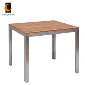 Square Teak Wood Dining Patio Metal Table Leg Wood Dinning Table Restaurant Outdoor Table