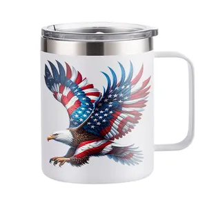 Caneca de café térmica personalizada 12oz 14oz 16 oz, caneca térmica de metal 304 aço inoxidável com alça, à prova de vazamento, para viagem