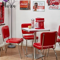 Ensemble de meubles de restaurant modernes et durables, personnalisables en gros, style minimaliste, table et chaises, sièges en cuir PU rouge, plateau de table en faux marbre