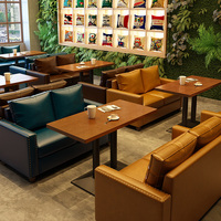 Canapé rétro américain en bois massif pour bar, café, restaurant, avec accoudoirs, pour 1 à 4 personnes, ensemble table et chaises