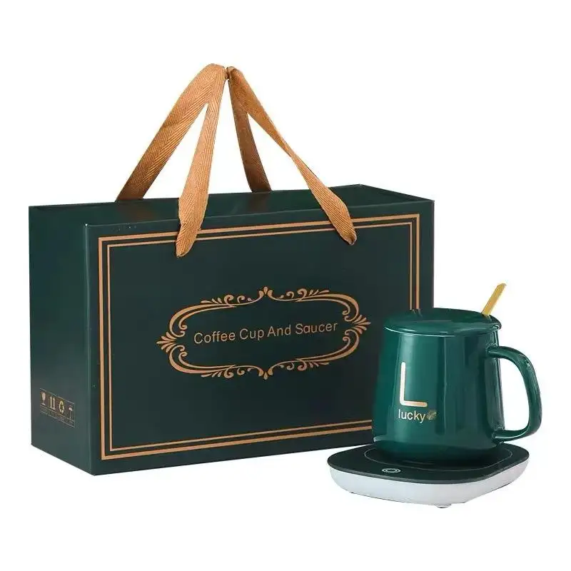 Chauffe-tasse électrique réutilisable de qualité alimentaire 55 degrés en céramique marbrée tasse à café au lait contrôle de la température chauffe-tasse intelligent coffret cadeau