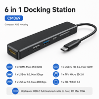 Base de Conexión USB C 6 en 1 CM069 con HDMI 4K, 100W PD, USB 3.0, Adaptador Multipuerto Tipo C para MacBook, Laptop, PC