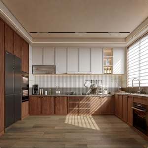 Muebles Modulares de Madera para Cocina, Puertas de Madera Maciza con Acabado en Laca y Cristal de PVC, Estilo Clásico Europeo Personalizado - Product Image 2