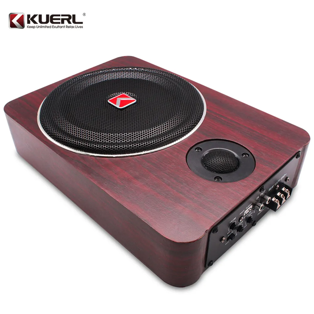 Kuerl araba ses aktif ultra ince subwoofer 8 inç 12V araba subwoofer MDF durumda araç derin bas hoparlörü tweeter ile