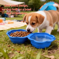 Bol d'alimentation et d'eau portable en silicone deux-en-un, étanche, pour animaux de compagnie, avec design pliable pour chats et chiens