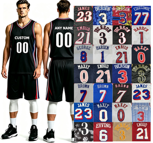 Maillots de basket-ball de haute qualité cousus pour l'équipe de Philadelphie, maillots des <span class=keywords><strong>76ers</strong></span> GOAT # 23 JAMES # 7 maillots marron 2026 en gros en stock - Product Image 1