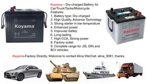 Koyama Original Dry-Charged Car Battery US-6TN 12V100Ah Auto Starting For Car/Truck/Tanks Branded Long-lasting OEM/ODM