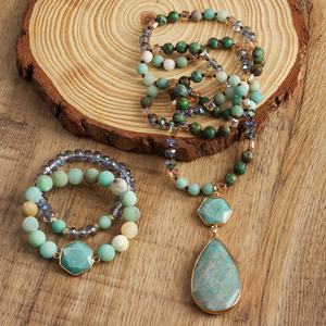 Primavera moda bohemio estilo Retro hexágono piedra Natural cristal collar largo 2 uds pila pulsera conjunto de joyería - Product Image 6