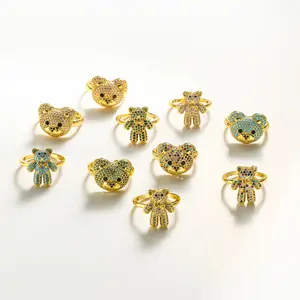 BD- C1609 תכשיטים זירקון דוב בובת טבעות יומי חליפות שרוול מתכוונן טבעת לנשים 18k זהב טבעת