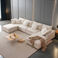 Canapé de Salon Modulable Design Italien avec Structure en Bois Massif et Ottoman, Style Nuage, Canapé Sectionnel