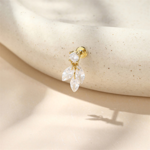 Barre de piercing à dos plat 1.2x6mm simple en argent sterling 925, avec pampille géométrique et zircon, boucle d'oreille à visser, bijou - Product Image 3