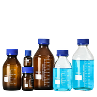 Bouteille de réactif en verre brun transparent gradué ronde à filetage GL45 Laboratoire Conteneur d'échantillonnage scellé pour le stockage des liquides BlueCap