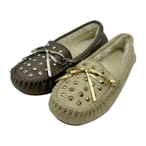 Women's Cozy Memory Foam Indoor Outdoor Micro-Suede Moccasin Slippers with Faux <strong>Fur</strong> Lining Studded <strong>Loafers</strong> - Product Image 4