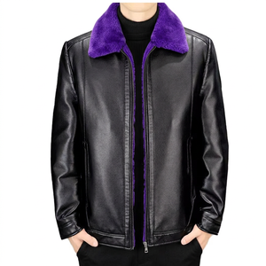 Veste d'hiver décontractée pour homme en cuir véritable de haute qualité, à manches longues, coupe-vent, col mandarin, au meilleur prix - Product Image 1