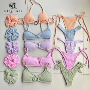 Kadın tek parça çevre dostu streç hızlı kuru geri dönüşümlü çıkarılabilir yastıklı artı boyutu Halter boyun tanga alt mayo - Product Image 1