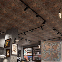 Plafond carré décoratif ignifuge 2x2 pieds en PVC gaufré pour hôtel PL16, finition cuivre vieilli, livraison incluse