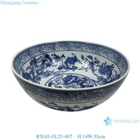 RXAE-FL23 antik Cina biru dan putih Retro piring porselen naga pola bunga mangkuk pot bunga