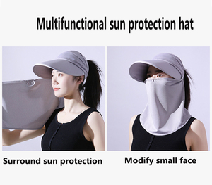 Chapeau de <span class=keywords><strong>soleil</strong></span> à large bord pour femmes OEM avec couverture de visage détachable Chapeau d'été extérieur avec protection UV Queue de cheval Chapeau de pêche à séchage rapide - Product Image 4