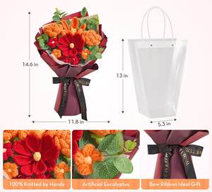 <span class=keywords><strong>Ramo</strong></span> Floral de Crochet Hecho a Mano y Personalizado con <span class=keywords><strong>Rosas</strong></span> Artificiales, Perfecto para Eventos Festivos, Regalos o Decoración del Hogar - Product Image 3