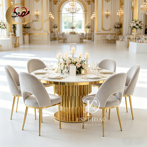 ชุดโต๊ะรับประทานอาหารหรูหราสไตล์โมเดิร์นสำหรับงานเลี้ยง วัสดุสแตนเลสสีทอง เหมาะสำหรับใช้ในอพาร์ทเมนต์หรือกลางแจ้ง - Product Image 1