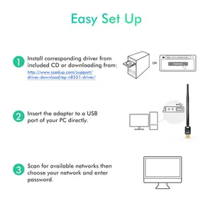 EDUP EP-MS8551 USB 와이파이 어댑터 무선 150Mbps 네트워크 어댑터 와이파이 동글 6dBi 안테나 노트북 데스크탑
