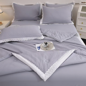 Sang Trọng 4-Mảnh Thân Thiện Với Môi Tùy Chỉnh Màu Grey Tấm Quilt Thiết Lập Hiện Đại Khách Sạn-Phong Cách Comforter Cho Vua Giường Bong Bóng Nhăn-Miễn Phí Dễ Dàng - Product Image 3