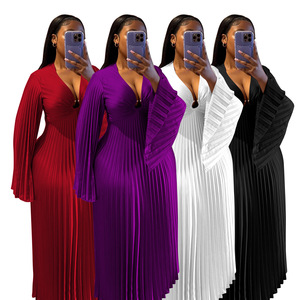 Vestido Plisado de Manga Ancha Talla Grande XL-5XL, Nuevo Modelo 2026, Sexy con Cuello en <span class=keywords><strong>V</strong></span>, Estilo Miyake, para Fiesta - Product Image 1