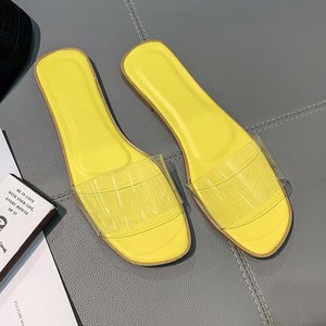 Summer Collection New Women's Korean Style Transparent Jelly Flat Sandals Soft Square Toe for <b>Slippers</b> With Light Feeling - Product Image 1
